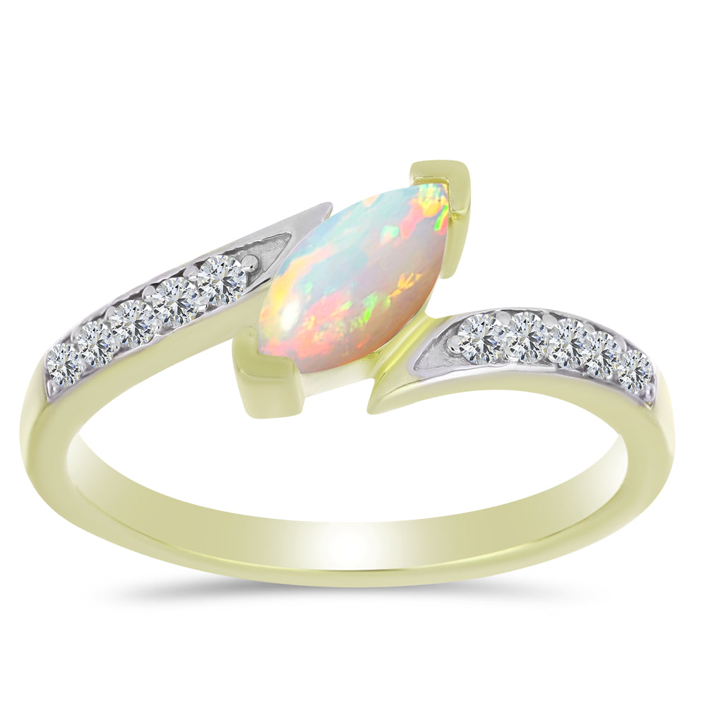 Anillo de Plata Bañada en Oro con Ópalo Etíope de Lega Dembi y Topacio Blanco