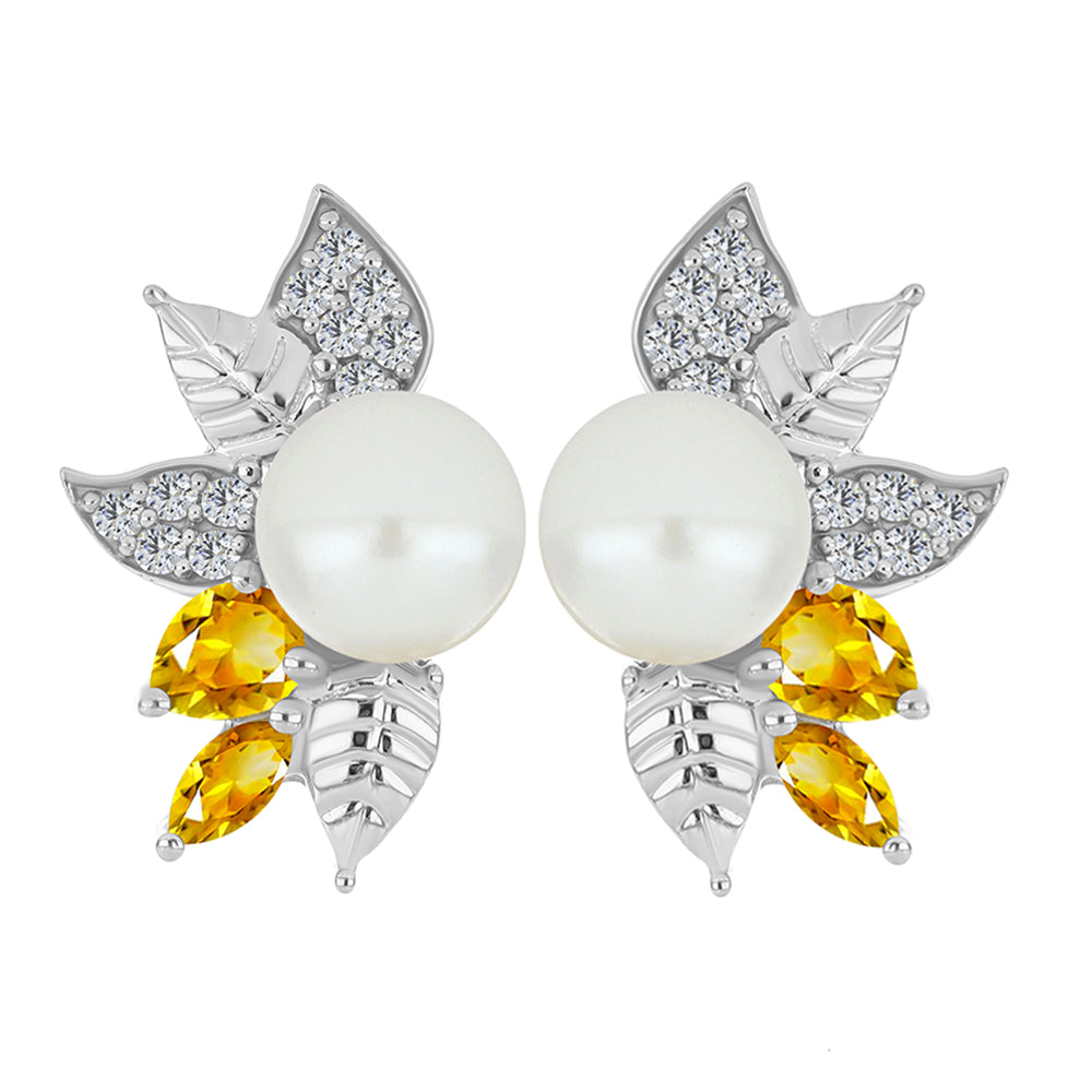 Pendientes de Plata con Citrino de los Montes Urales y Perla de Agua Dulce 1 
