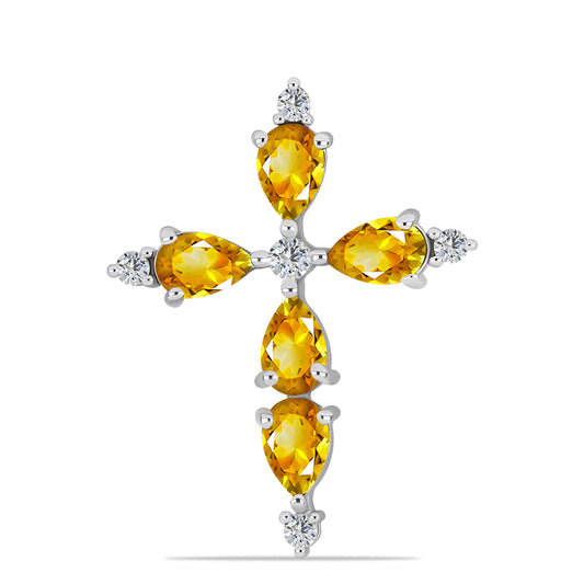 Cruz Colgante de Plata con Citrino de los Montes Urales y Topacio Blanco