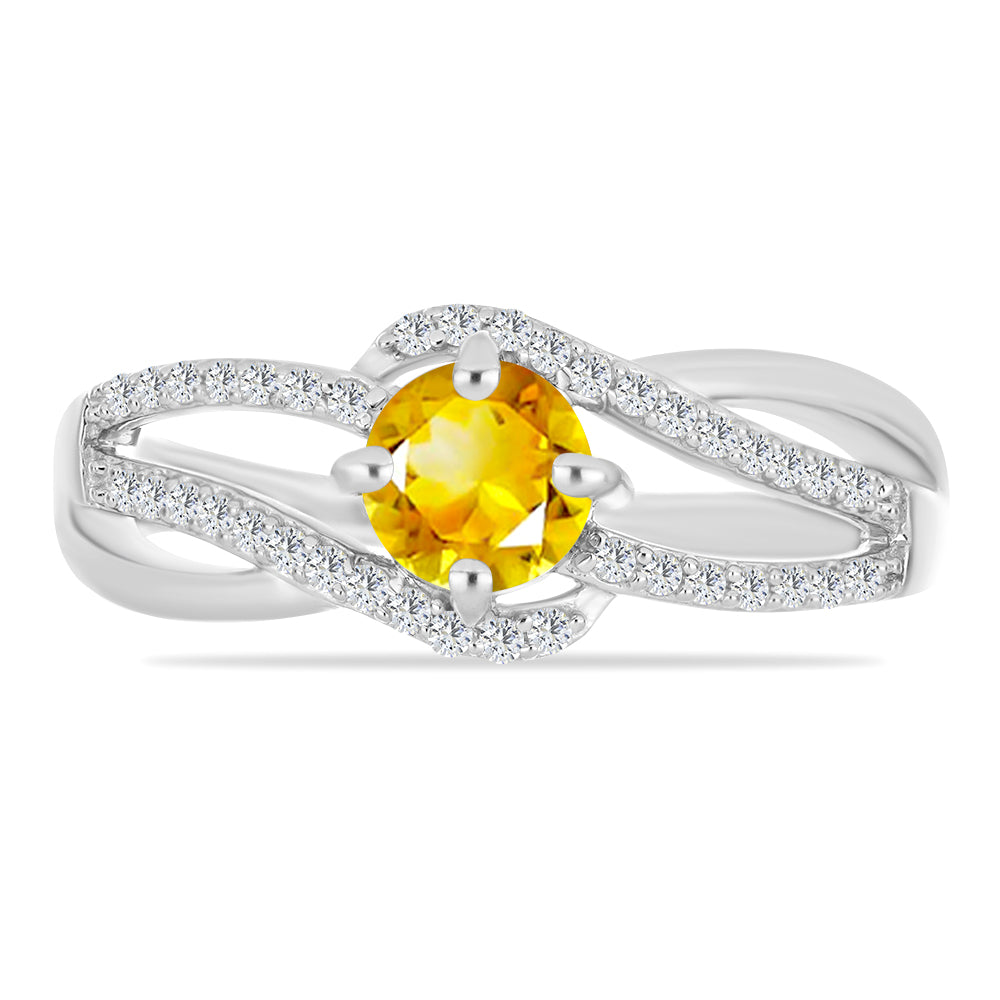 Anillo de Plata con Citrino de los Montes Urales y Topacio Blanco