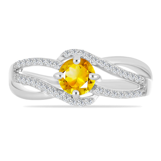 Anillo de Plata con Citrino de los Montes Urales y Topacio Blanco