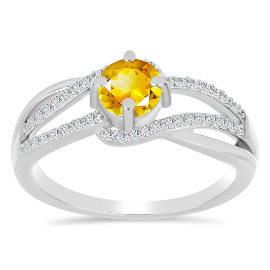 Anillo de Plata con Citrino de los Montes Urales y Topacio Blanco