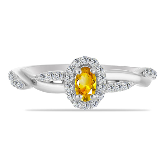 Anillo de Plata con Citrino de los Montes Urales y Topacio Blanco