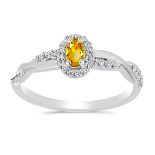 Anillo de Plata con Citrino de los Montes Urales y Topacio Blanco