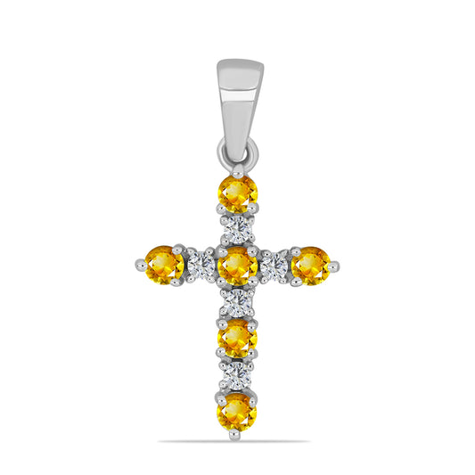 Cruz Colgante de Plata con Citrino de los Montes Urales y Topacio Blanco