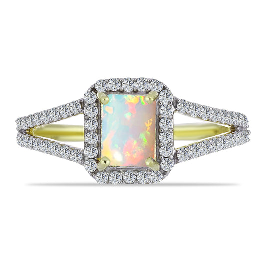 Anillo de Plata Bañada en Oro con Ópalo Etíope de Lega Dembi y Topacio Blanco