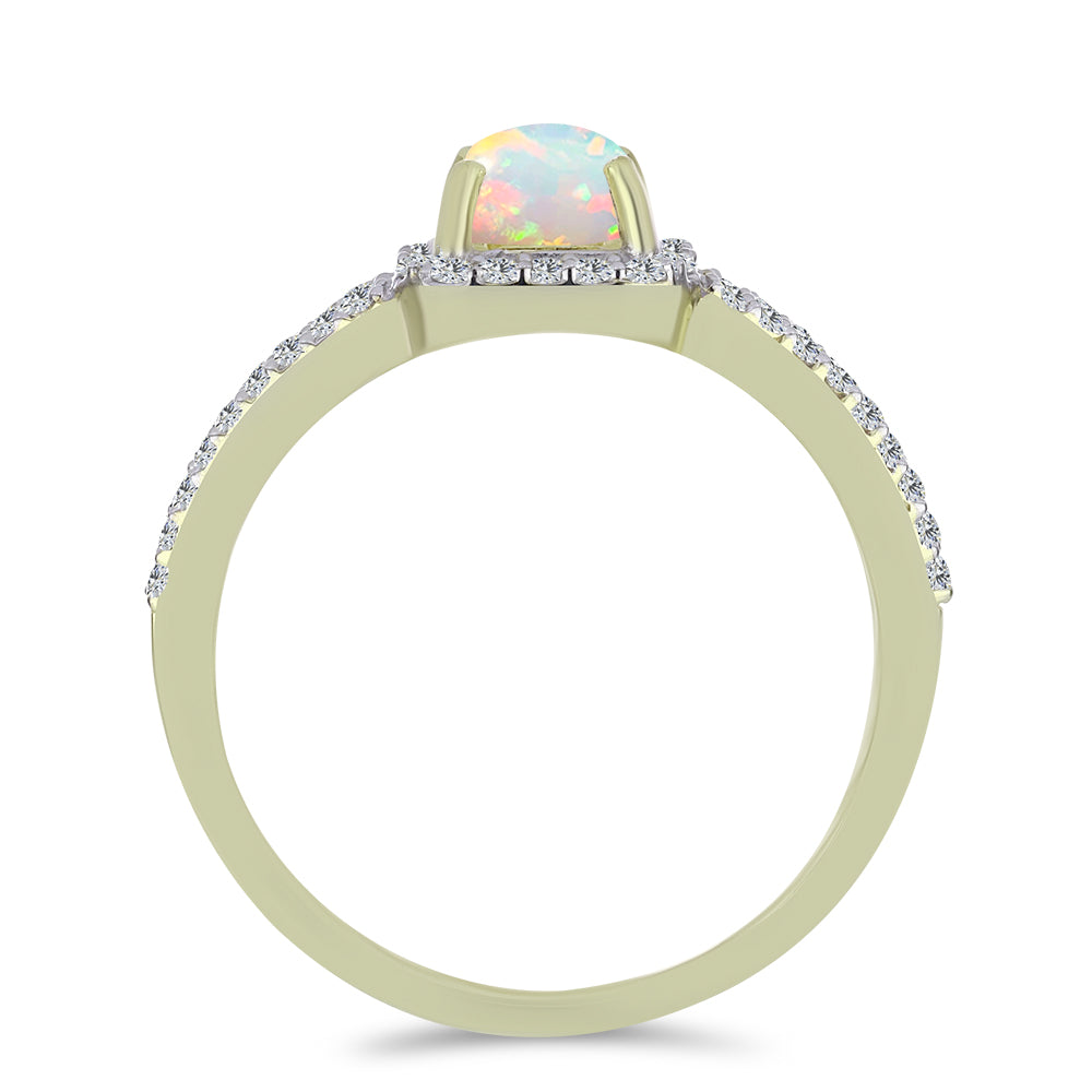 Anillo de Plata Bañada en Oro con Ópalo Etíope de Lega Dembi y Topacio Blanco