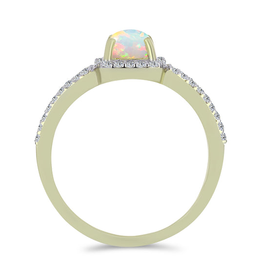 Anillo de Plata Bañada en Oro con Ópalo Etíope de Lega Dembi y Topacio Blanco