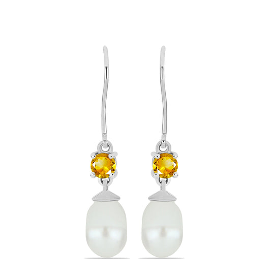 Pendientes de Plata con Citrino de los Montes Urales y Perla de Agua Dulce