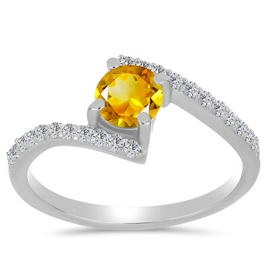 Anillo de Plata con Citrino de los Montes Urales y Topacio Blanco