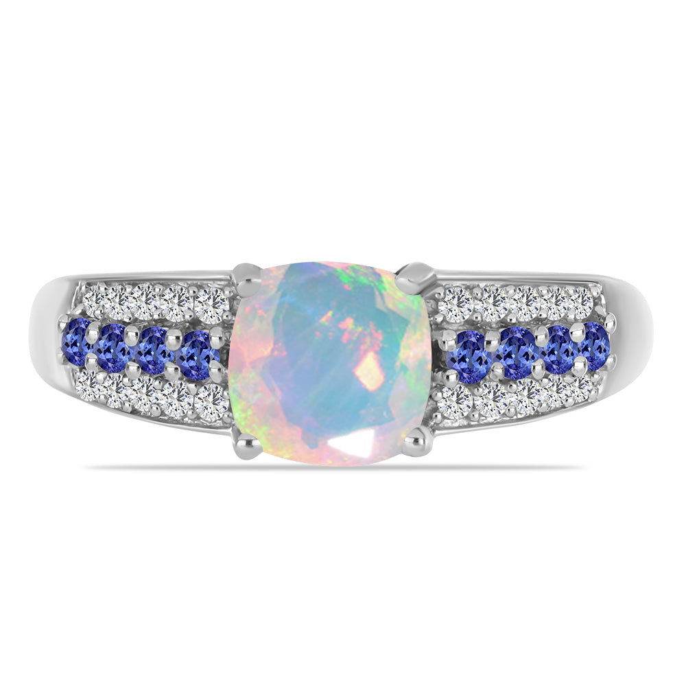 Anillo de Plata con Tanzanita y Ópalo Etíope de Lega Dembi 1 