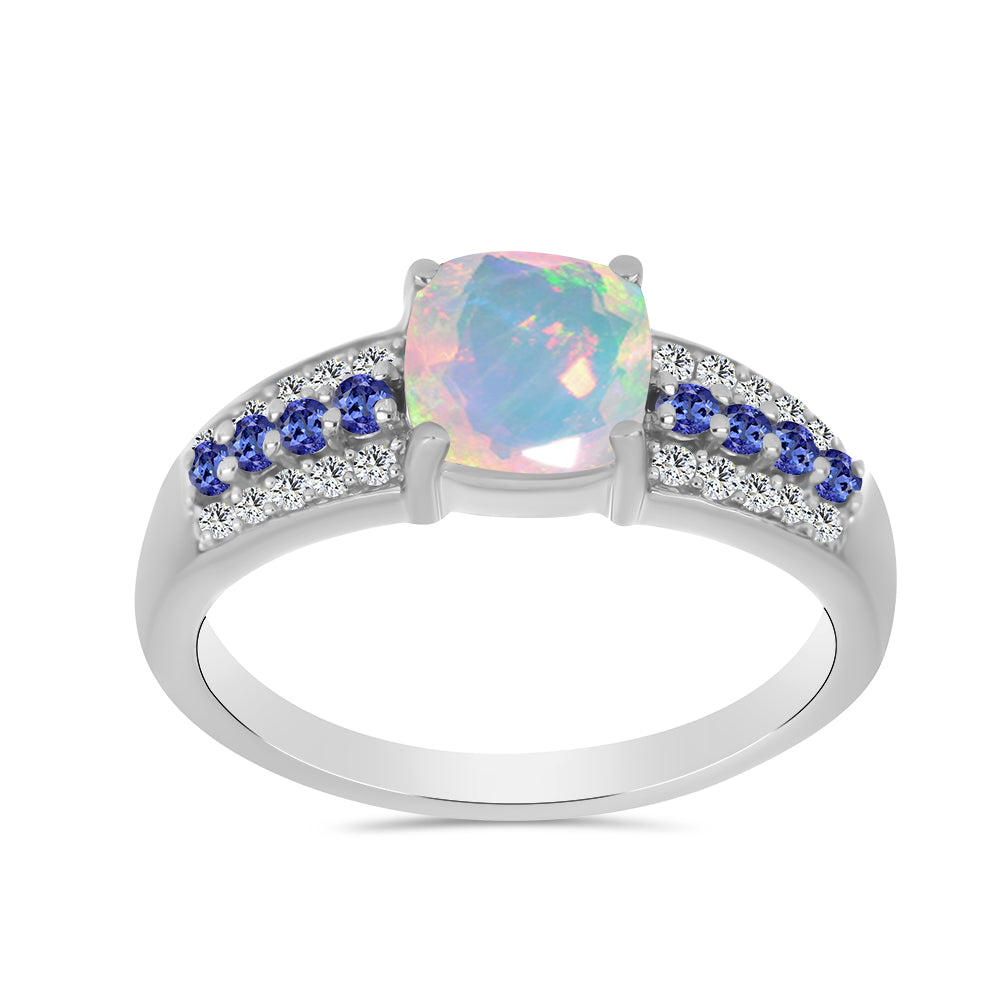 Anillo de Plata con Tanzanita y Ópalo Etíope de Lega Dembi 3 