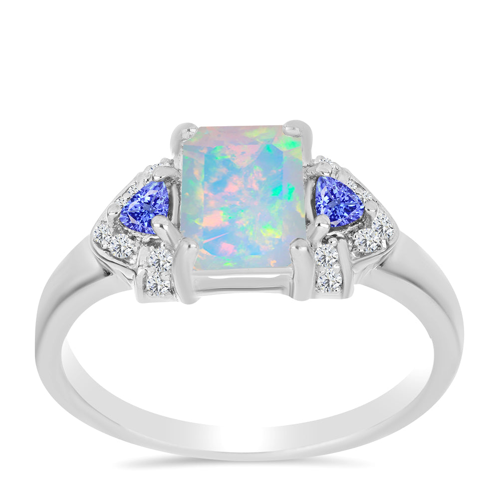 Anillo de Plata con Tanzanita y Ópalo Etíope de Lega Dembi
