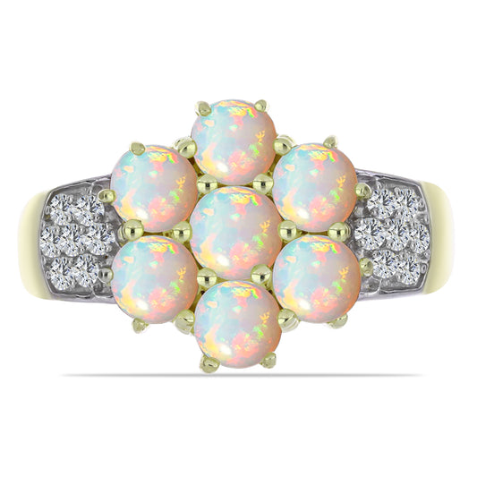 Anillo de Plata Bañada en Oro con Ópalo Etíope de Lega Dembi y Topacio Blanco