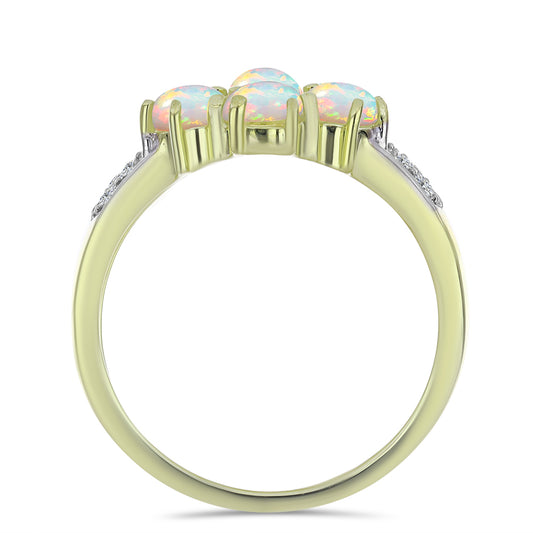 Anillo de Plata Bañada en Oro con Ópalo Etíope de Lega Dembi y Topacio Blanco