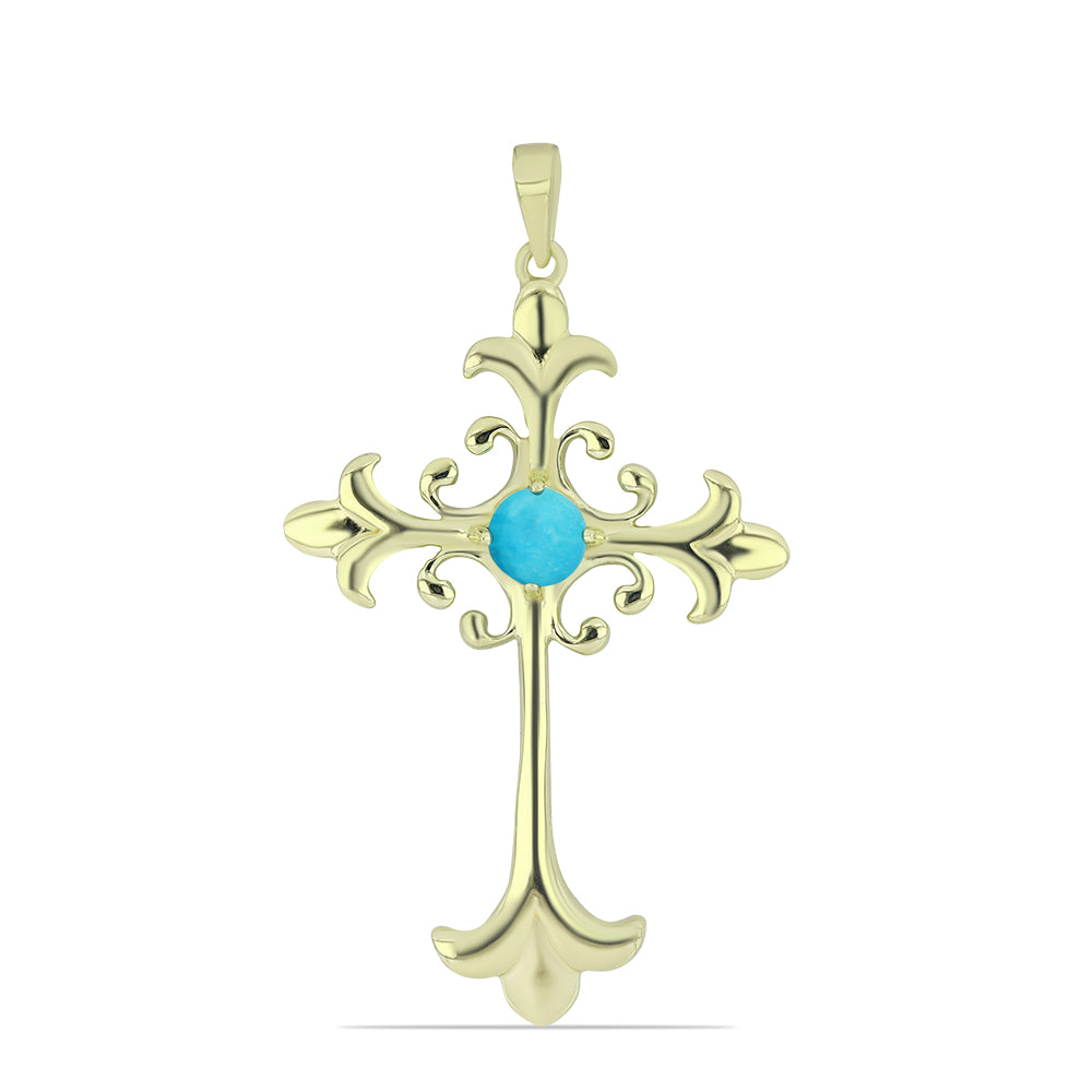 Cruz Colgante de Plata Bañada en Oro con Turquesa Bella Durmiente 1 