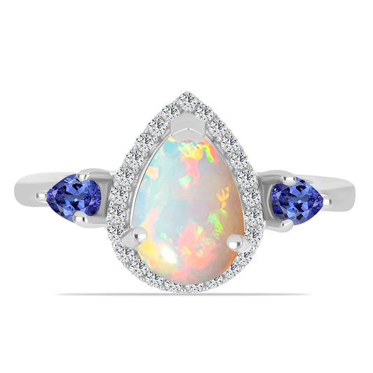 Anillo de Plata con Tanzanita y Ópalo Etíope de Lega Dembi