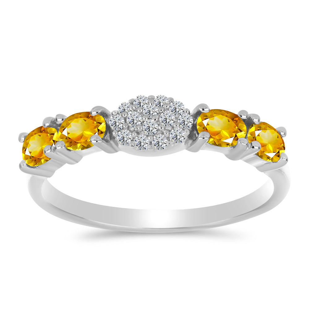 Anillo de Plata con Citrino de los Montes Urales y Topacio Blanco