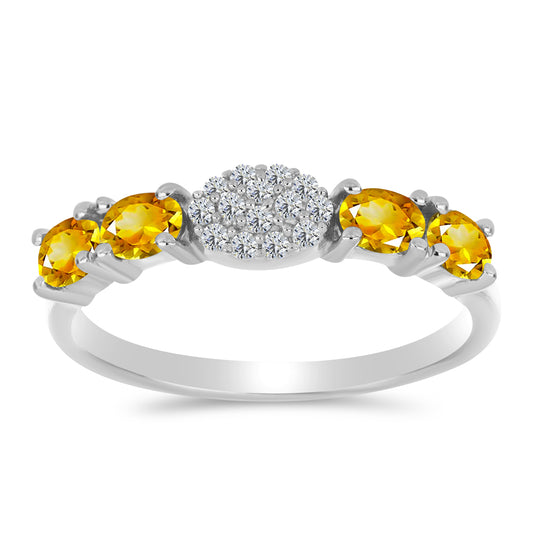 Anillo de Plata con Citrino de los Montes Urales y Topacio Blanco