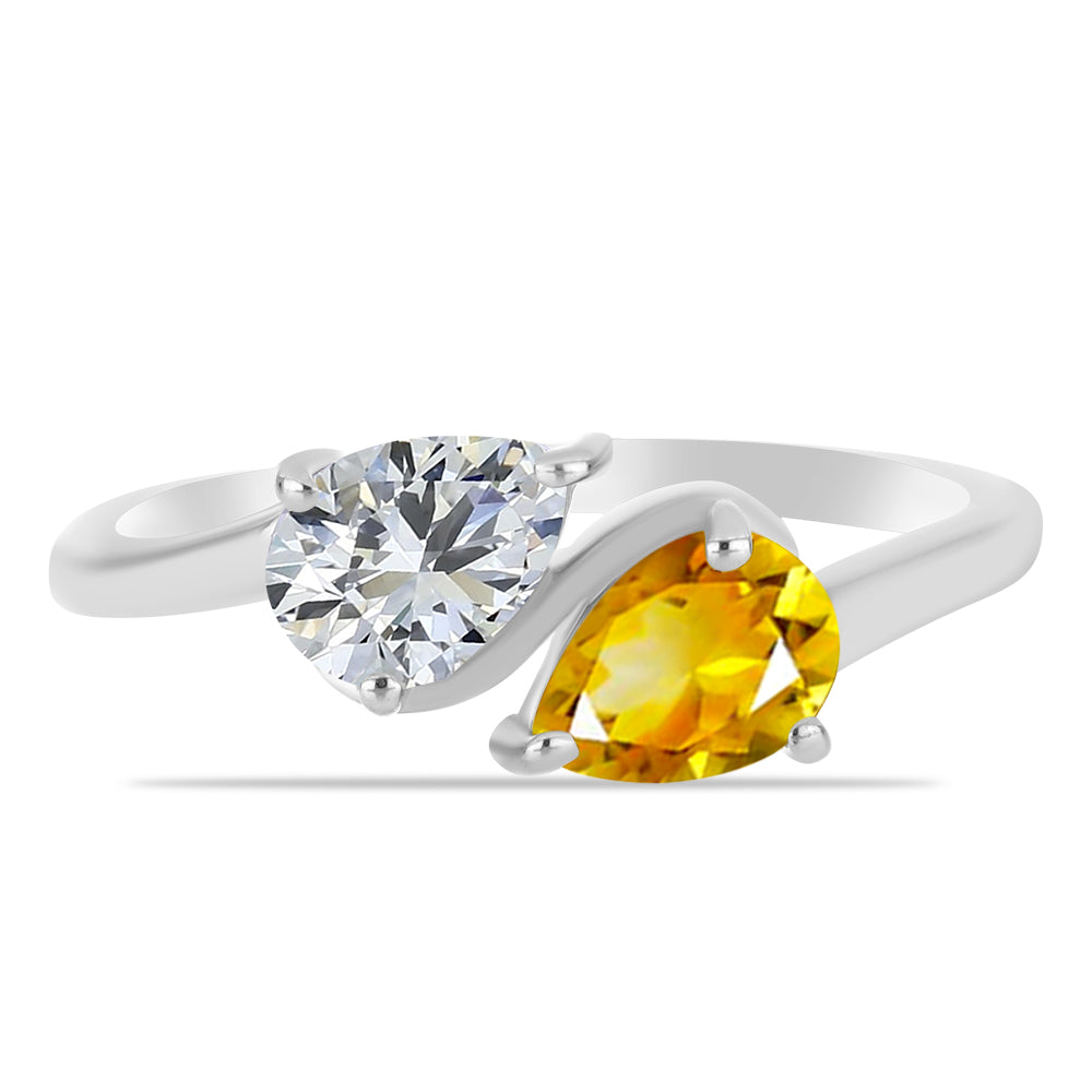 Anillo de Plata con Citrino de los Montes Urales y Topacio Blanco 2 