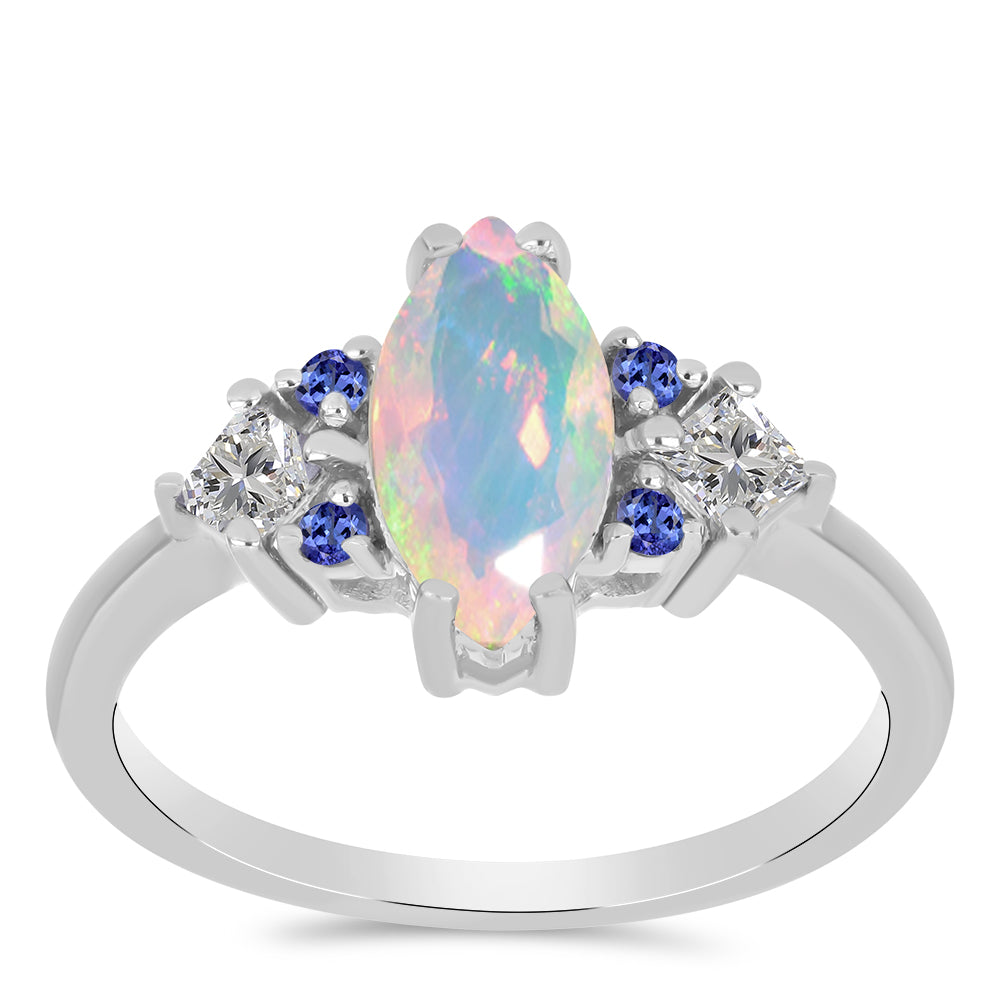 Anillo de Plata con Tanzanita y Ópalo Etíope de Lega Dembi 3 