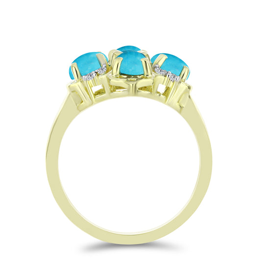 Anillo de Plata Bañada en Oro con Turquesa Bella Durmiente y Topacio Blanco