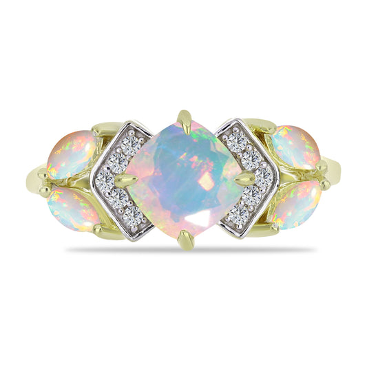 Anillo de Plata Bañada en Oro con Ópalo Etíope de Lega Dembi y Topacio Blanco