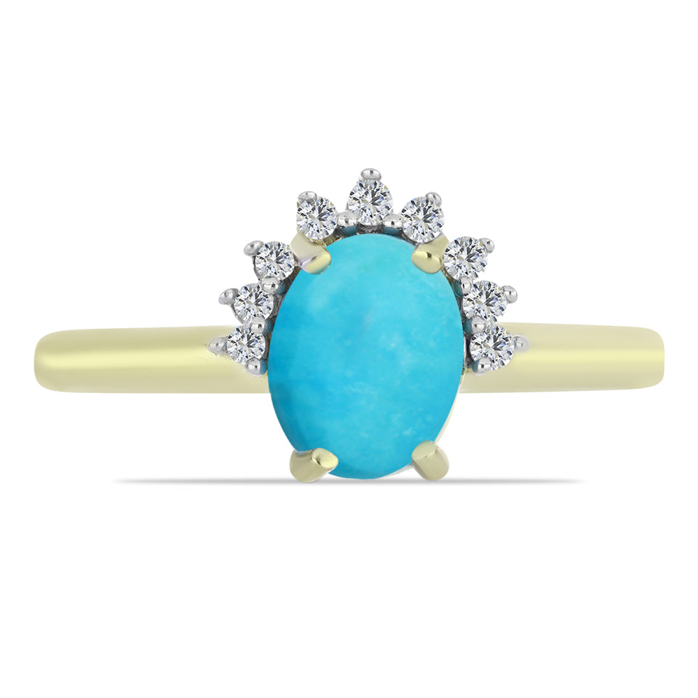 Anillo de Plata Bañada en Oro con Turquesa Bella Durmiente y Topacio Blanco 1 