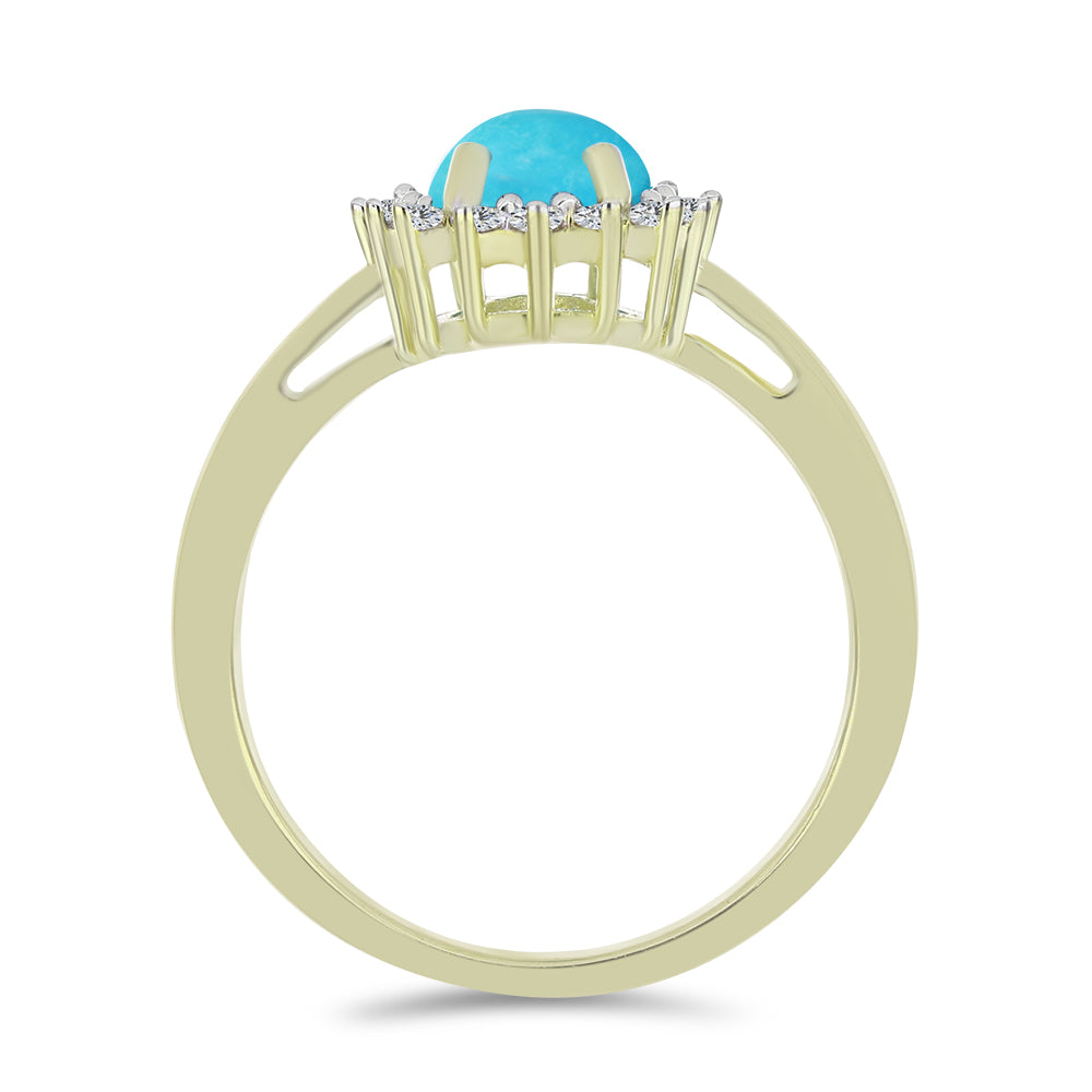 Anillo de Plata Bañada en Oro con Turquesa Bella Durmiente y Topacio Blanco 2 