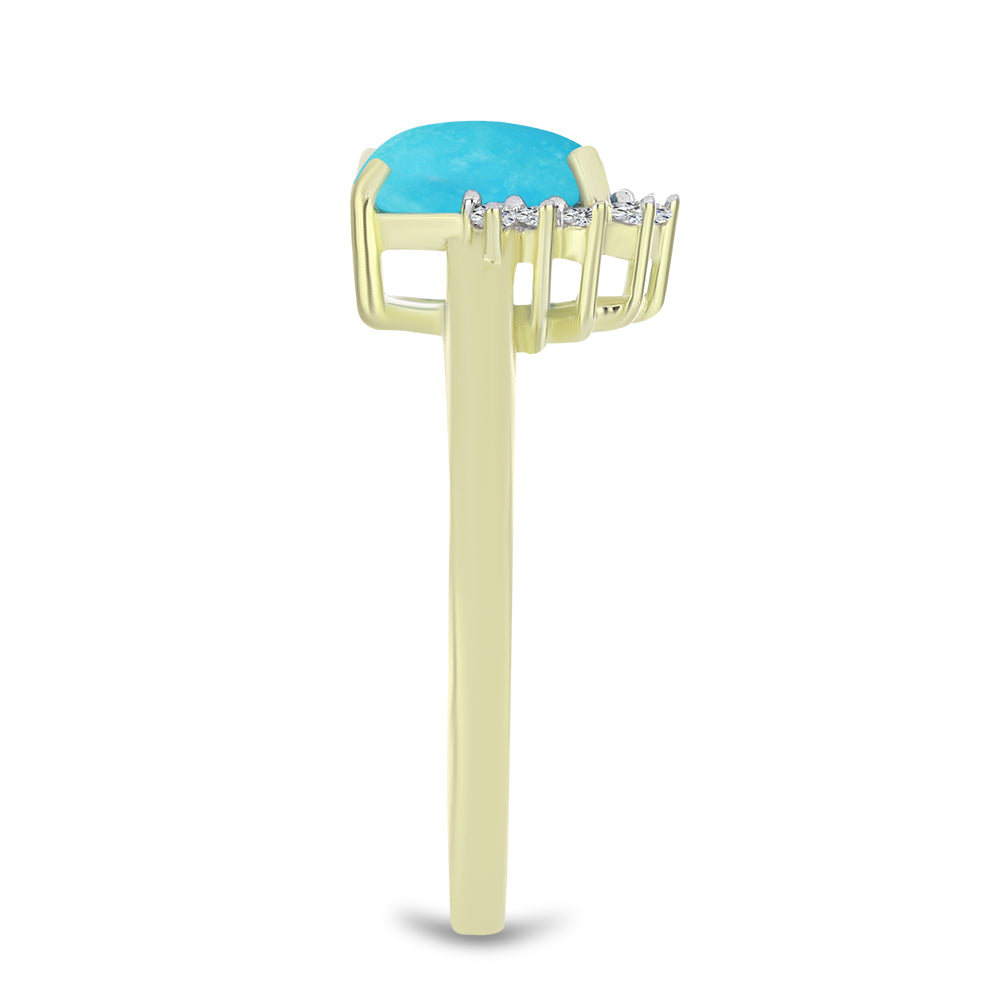 Anillo de Plata Bañada en Oro con Turquesa Bella Durmiente y Topacio Blanco 4 