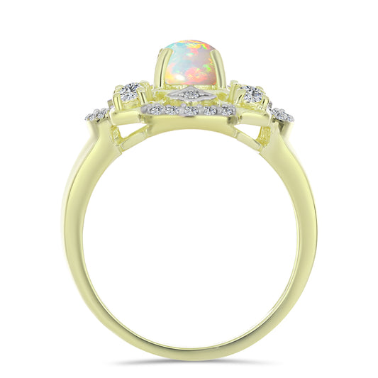 Anillo de Plata Bañada en Oro con Ópalo Etíope de Lega Dembi y Topacio Blanco