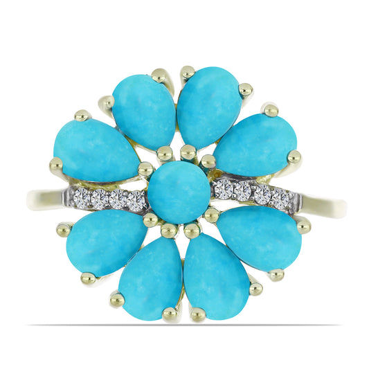 Anillo de Plata Bañada en Oro con Turquesa Bella Durmiente