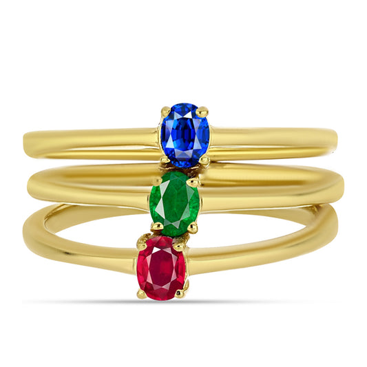 Conjunto de Plata Bañada en Oro con Rubí artificial y Esmeralda artificial ( Anillo )