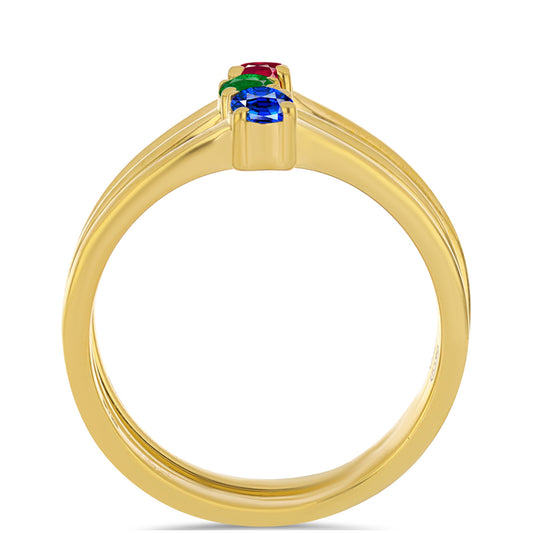 Conjunto de Plata Bañada en Oro con Rubí artificial y Esmeralda artificial ( Anillo )