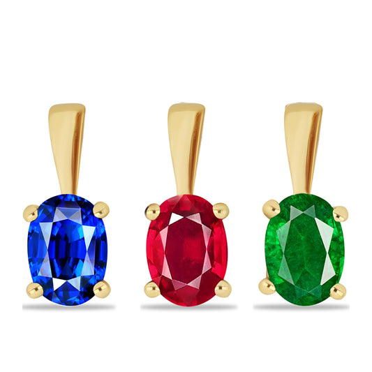 Conjunto de Plata Bañada en Oro con Rubí artificial y Esmeralda artificial ( Colgante )