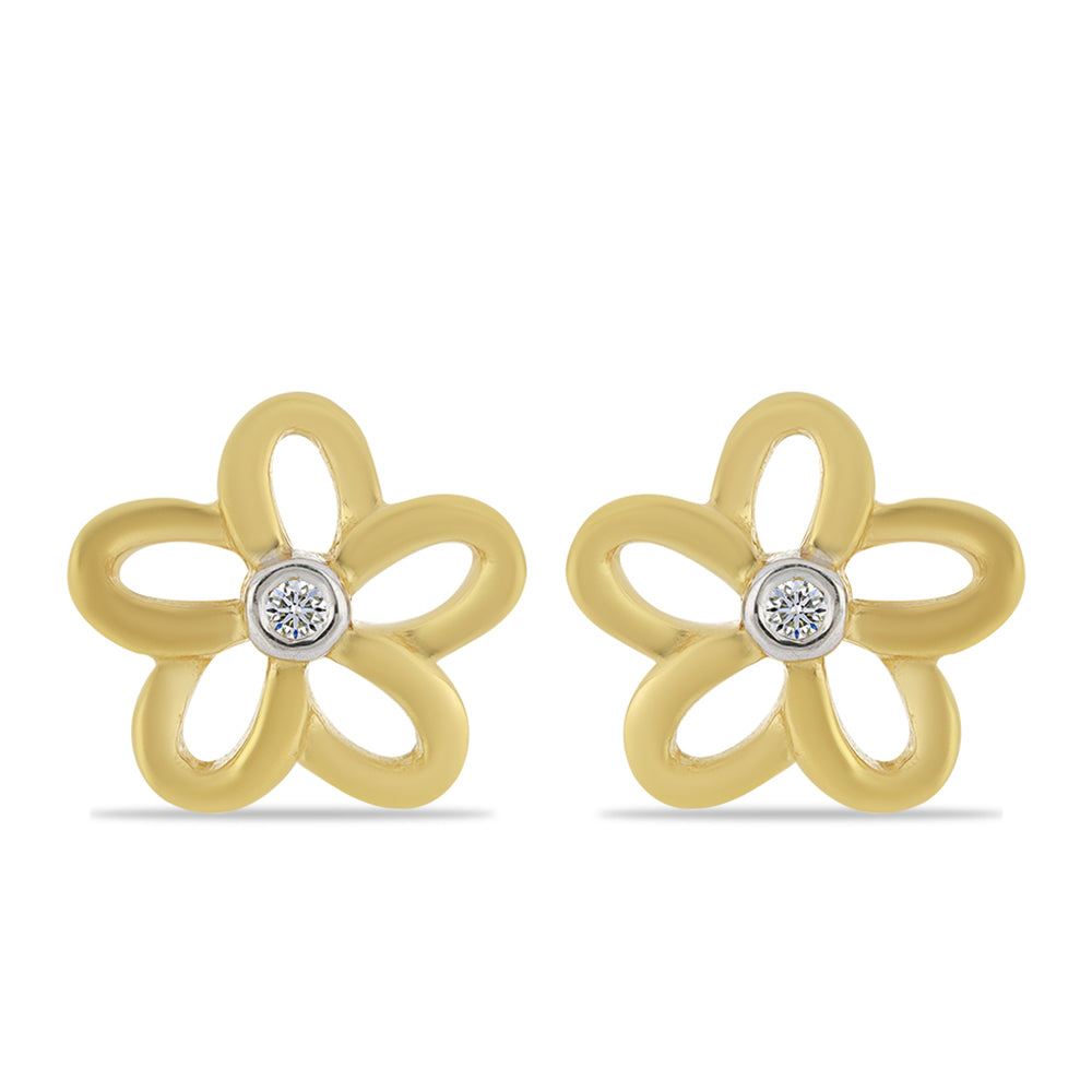 Pendientes de Plata Bañada en Oro con Diamante blanco