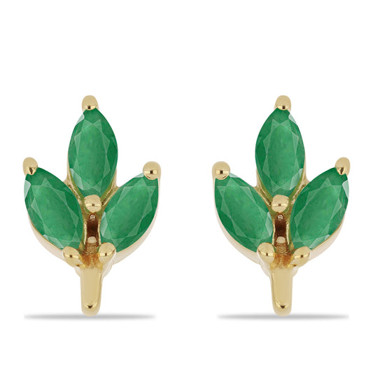 Pendientes de Plata Bañada en Oro con Esmeralda de Brasil