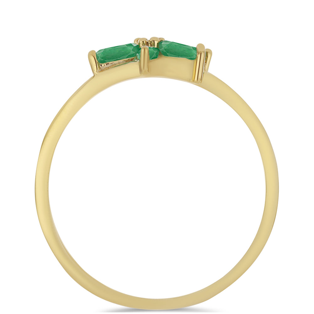 Anillo de Plata Bañada en Oro con Esmeralda de Brasil y Zircón Blanco