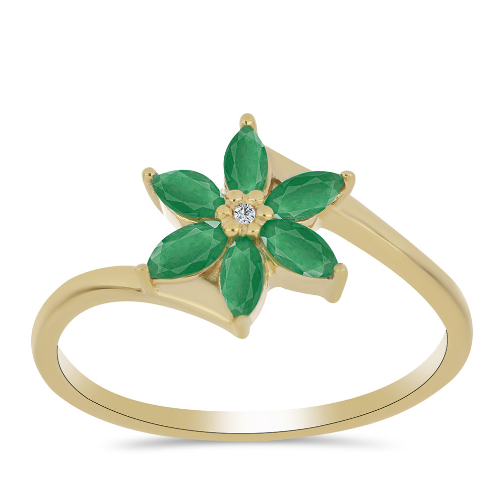 Anillo de Plata Bañada en Oro con Esmeralda de Brasil y Zircón Blanco 3 