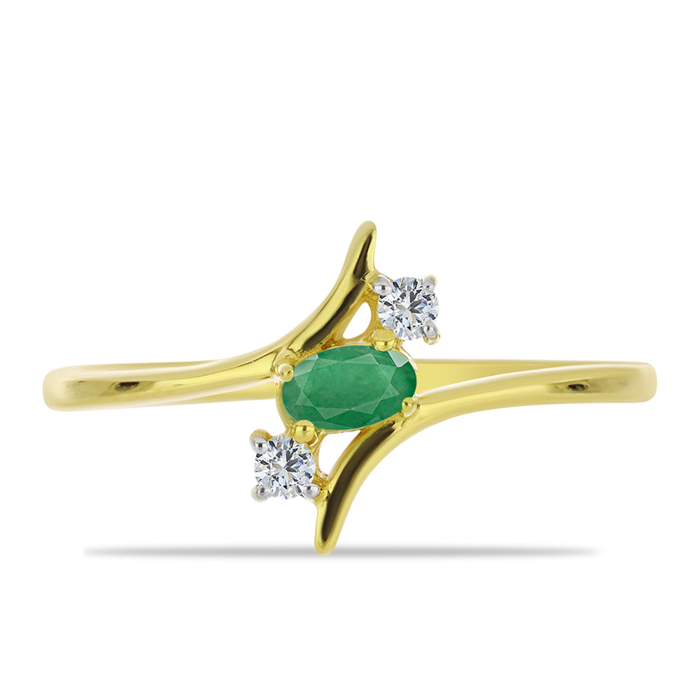 Anillo de Plata Bañada en Oro con Esmeralda de Brasil y Topacio Blanco 2 