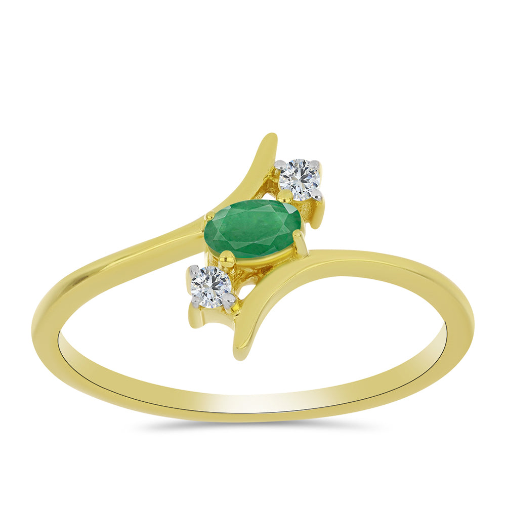 Anillo de Plata Bañada en Oro con Esmeralda de Brasil y Topacio Blanco 1 