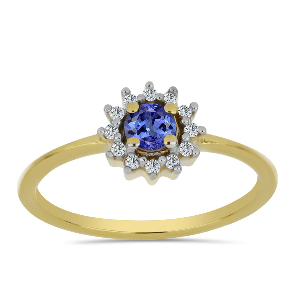 Anillo de Plata Bañada en Oro con Tanzanita y Zircón Blanco