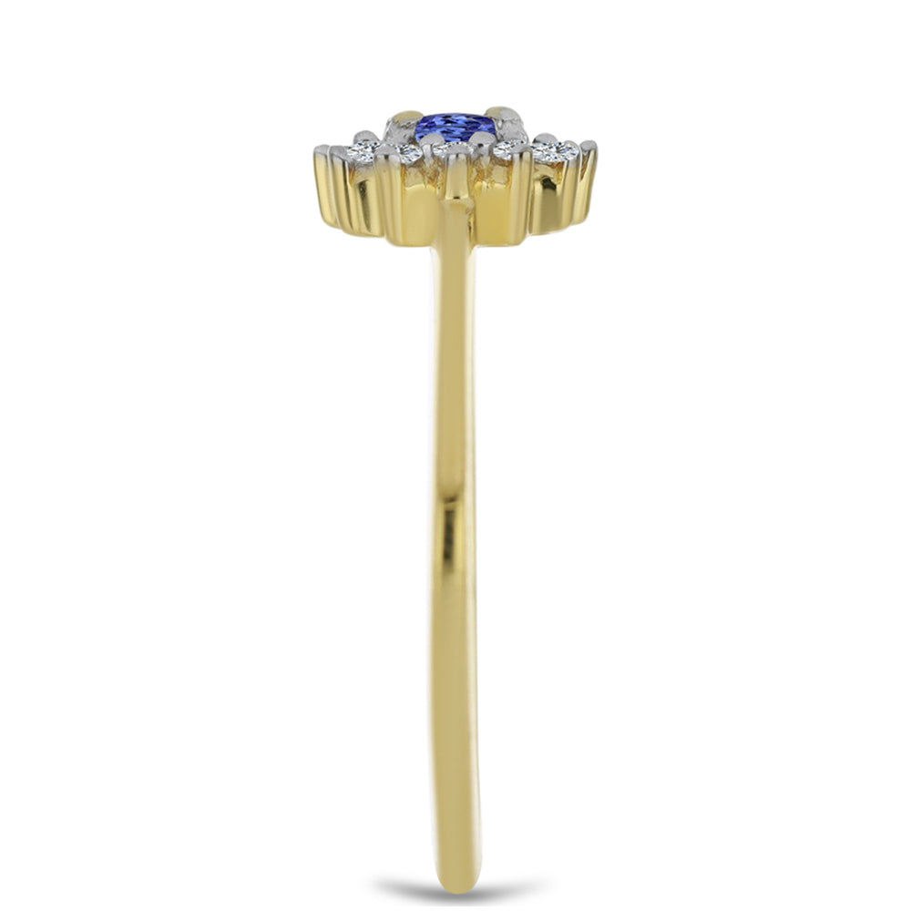 Anillo de Plata Bañada en Oro con Tanzanita y Zircón Blanco