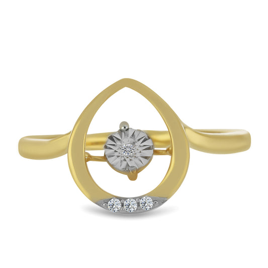 Anillo de Plata Bañada en Oro con Diamante blanco y Zircón Blanco