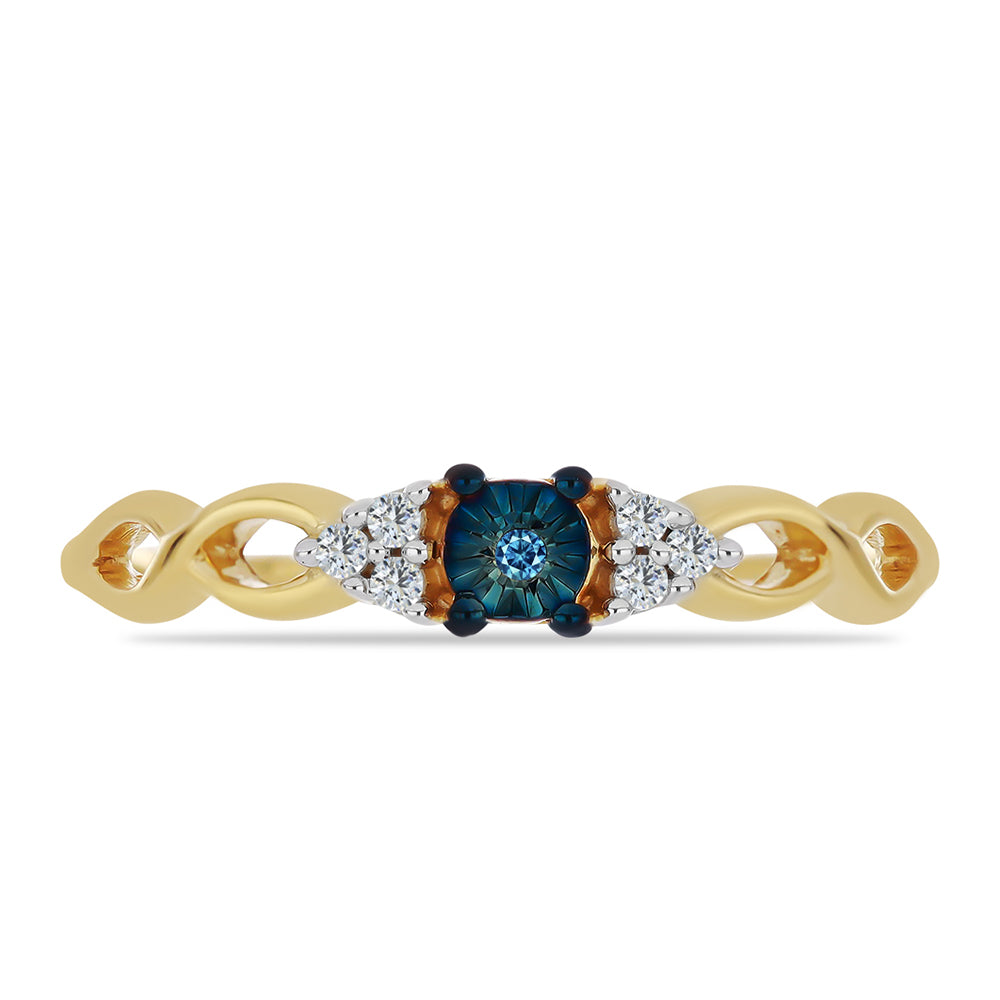 Anillo de Plata Bañada en Oro con Diamante Azul y Zircón Blanco