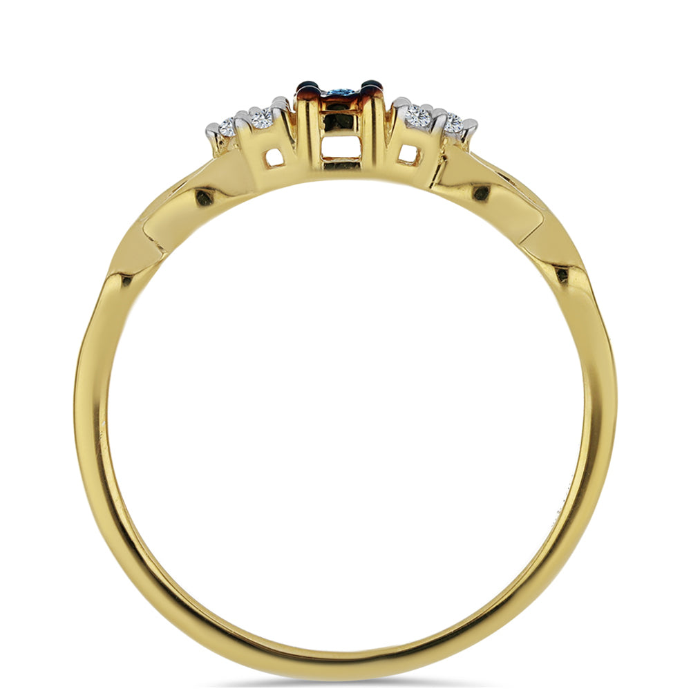 Anillo de Plata Bañada en Oro con Diamante Azul y Zircón Blanco