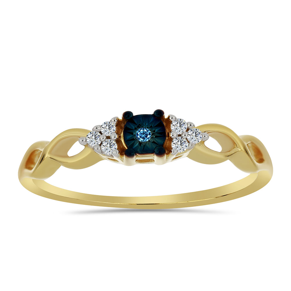 Anillo de Plata Bañada en Oro con Diamante Azul y Zircón Blanco 3 
