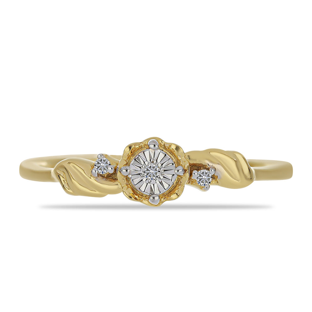 Anillo de Plata Bañada en Oro con Diamante blanco y Zircón Blanco 1 
