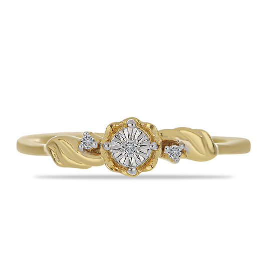 Anillo de Plata Bañada en Oro con Diamante blanco y Zircón Blanco