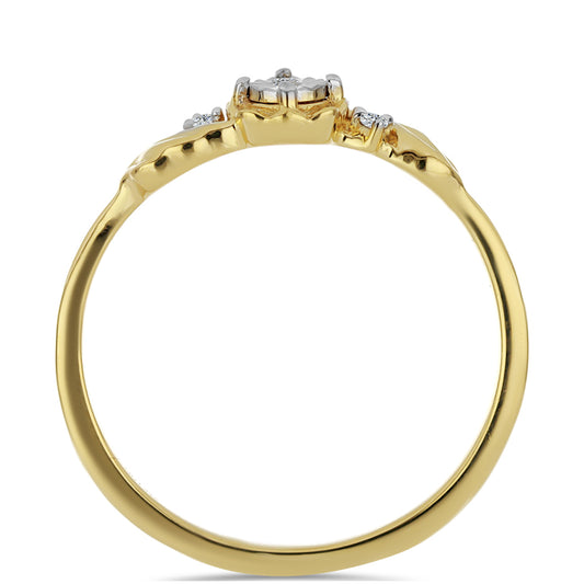 Anillo de Plata Bañada en Oro con Diamante blanco y Zircón Blanco